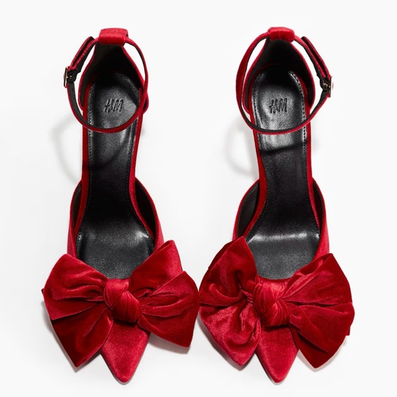 H&M NWT HOLIDAY RED BOW HEELS - Picture 2 of 10